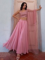 Pink Pure Georgette Readymade Sharara Choli